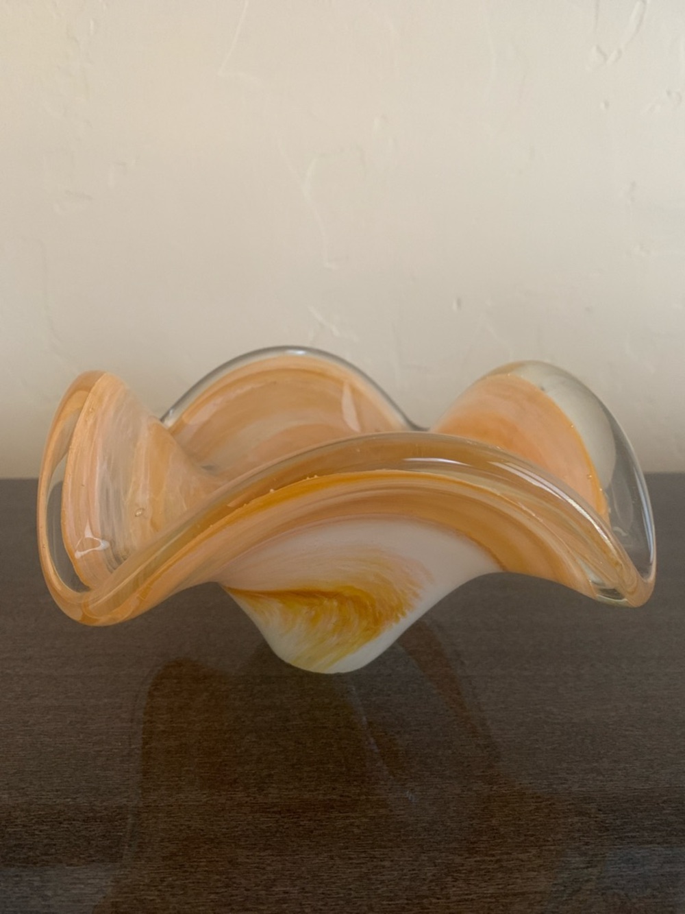 Handblown Murano Style Orange Swirl Art Glass Decorative Bowl Home Decor